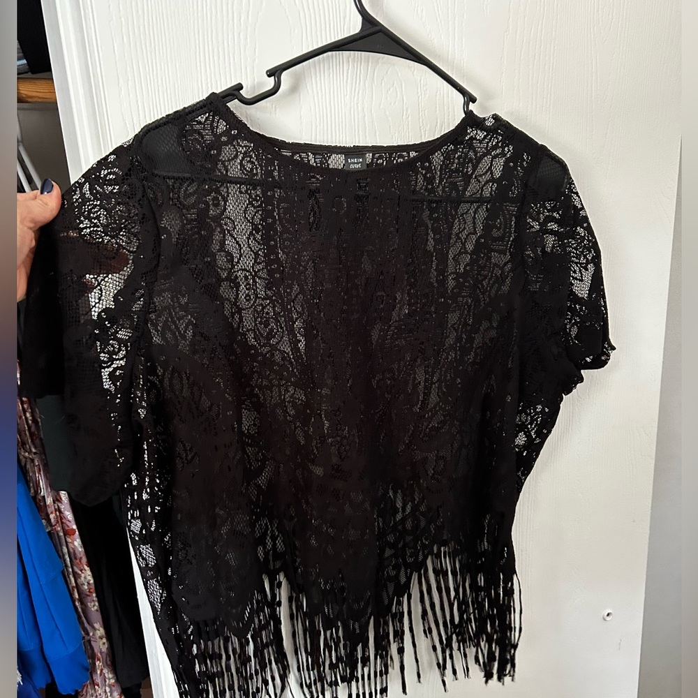 0X black sheer crop top